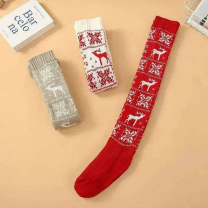 Christmas Knitted Cotton Woolen Thigh-High Deer Socks - www.Shopthatapp.com