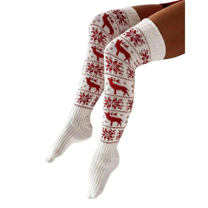 Christmas Knitted Cotton Woolen Thigh-High Deer Socks - www.Shopthatapp.com