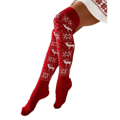 Christmas Knitted Cotton Woolen Thigh-High Deer Socks - www.Shopthatapp.com