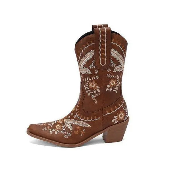 Chunky Heel Embroidery Knee-high Cowboy Boots - www.Shopthatapp.com