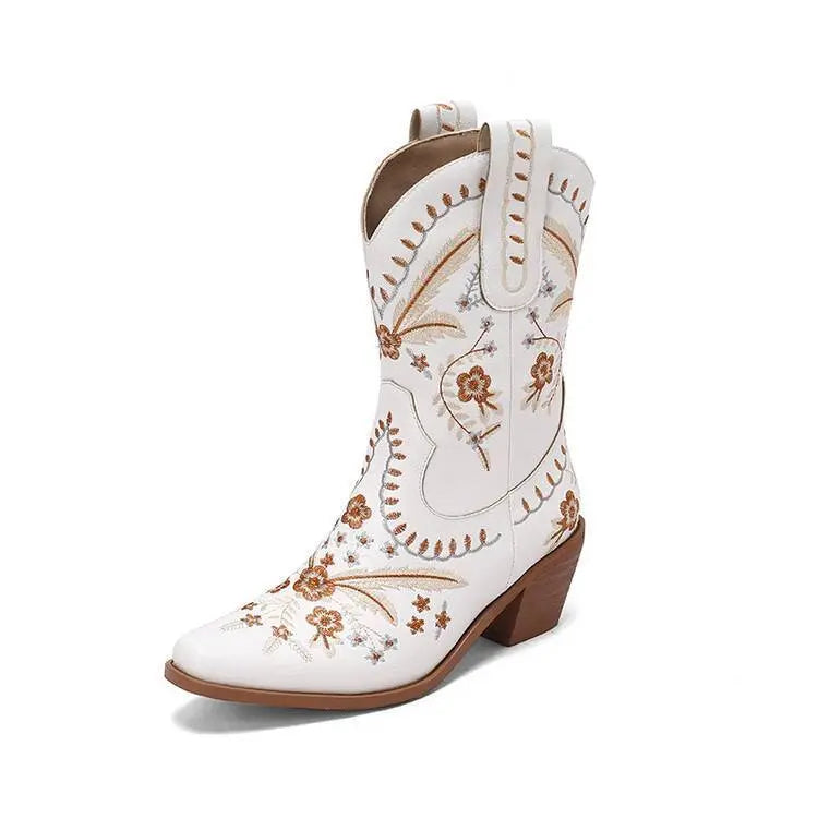Chunky Heel Embroidery Knee-high Cowboy Boots - www.Shopthatapp.com