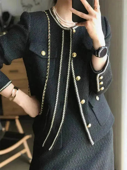 Classic Style Tweed Skirt Suit