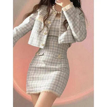 Classic Style Two piece, sleeve jacket Blue White Adult Lady Like Woman Dress Suit Elegant Outfit