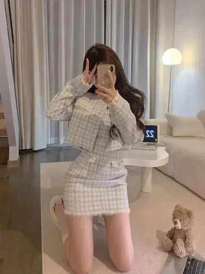 Classic Style Two piece, sleeve jacket Blue White Adult Lady Like Woman Dress Suit Elegant Outfit