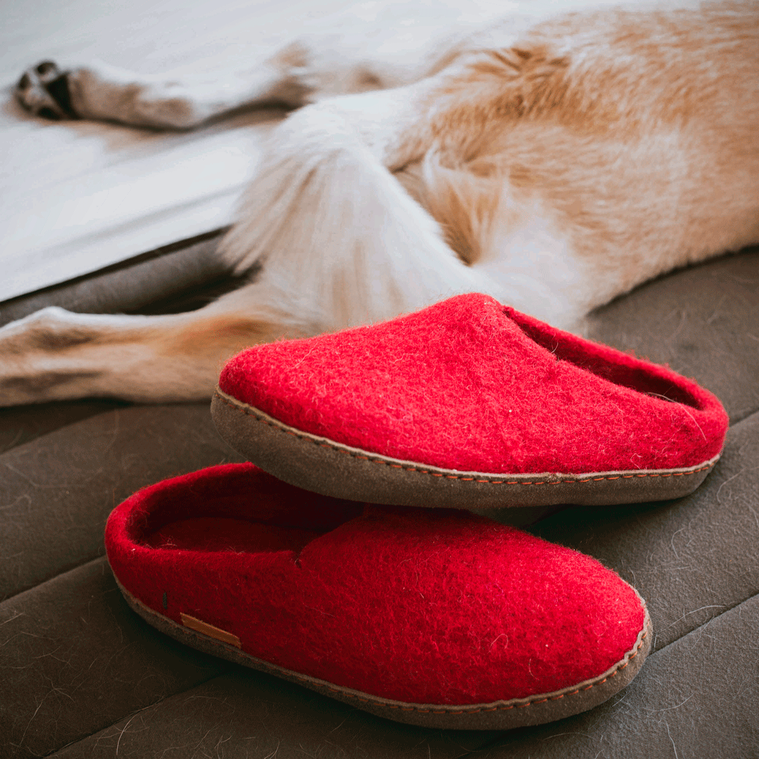 Classic Slipper - Red with Leather-Women and girls shoes-www.Shopthatapp.com-Betterfelt Canada