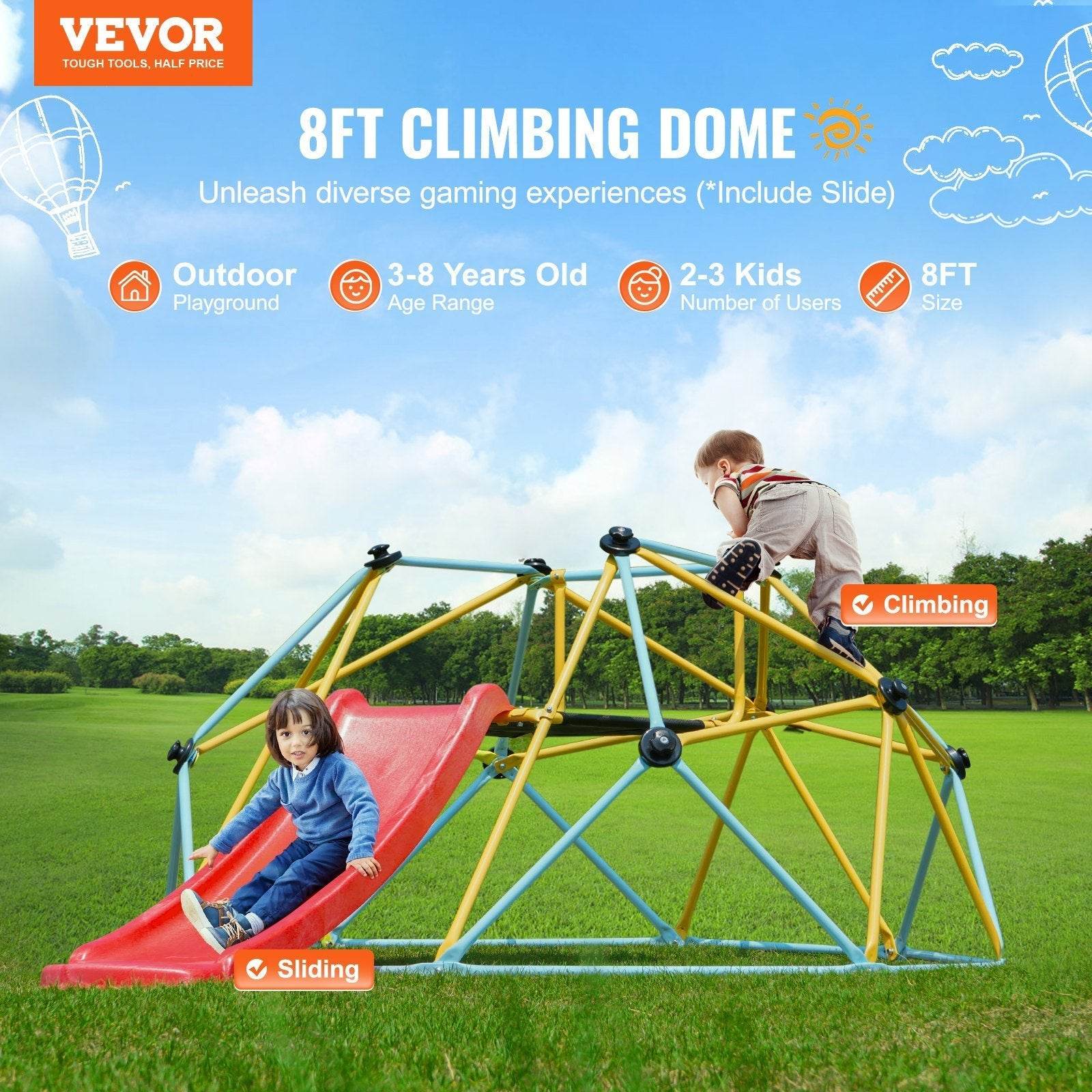 Climbing Dome, For Kids 3 To 9 Years Old, 8FT Geometric Dome Climber With Slide,Jungle Gym Supports 600LBS And Easy Assembly, With Climbing Grip, Outdoor And Indoor Play Equipment For Kids - www.Shopthatapp.com #