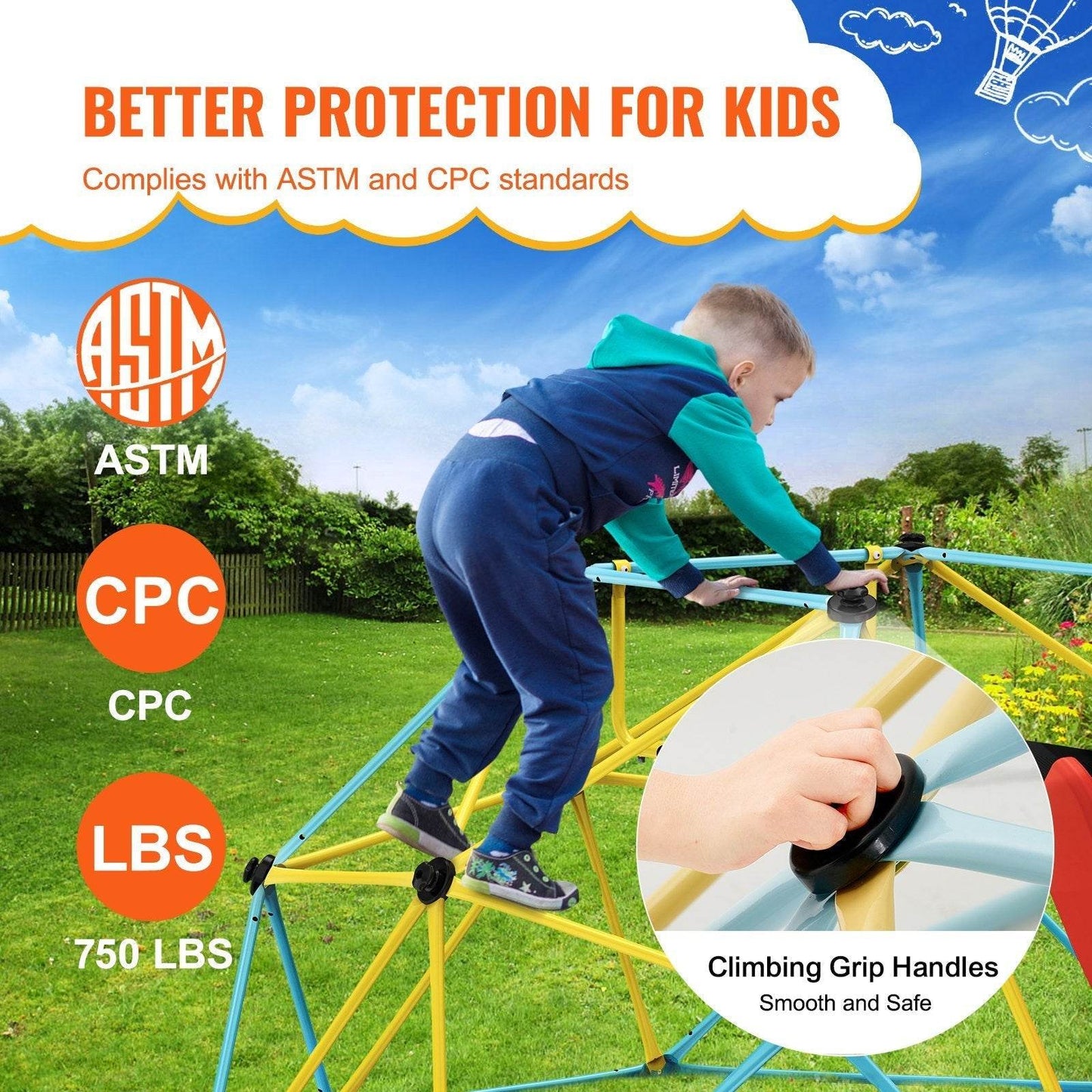 Climbing Dome, For Kids 3 To 9 Years Old, 8FT Geometric Dome Climber With Slide,Jungle Gym Supports 600LBS And Easy Assembly, With Climbing Grip, Outdoor And Indoor Play Equipment For Kids - www.Shopthatapp.com #