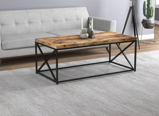 Coffee Table Brown Reclaimed Wood Black Metal-Food and beverage-www.Shopthatapp.com-DecoElegance