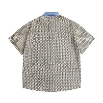 Color Contrast Patchwork Lapel Plaid Casual Short-sleeved Shirt - www.Shopthatapp.com #