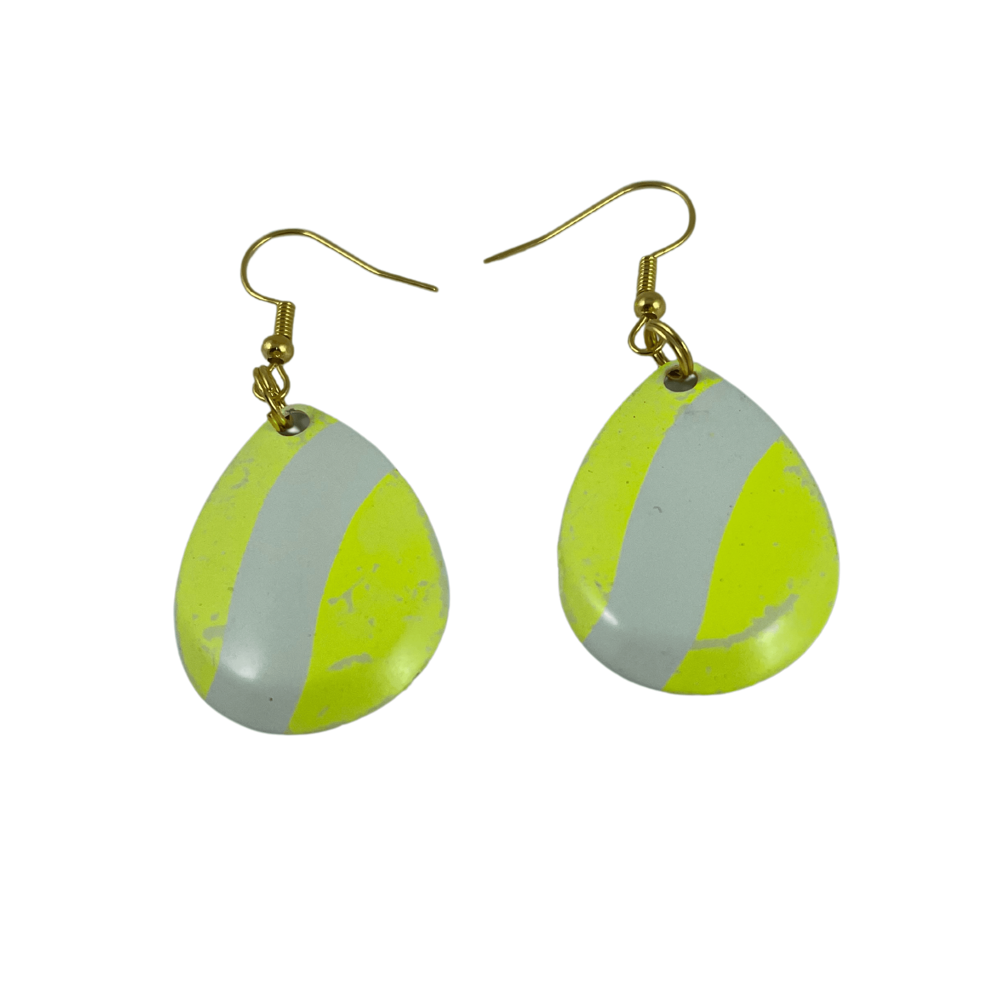 Colorado Deep Cup Chartreuse White Striped Spinner Blade Earrings - www.Shopthatapp.com