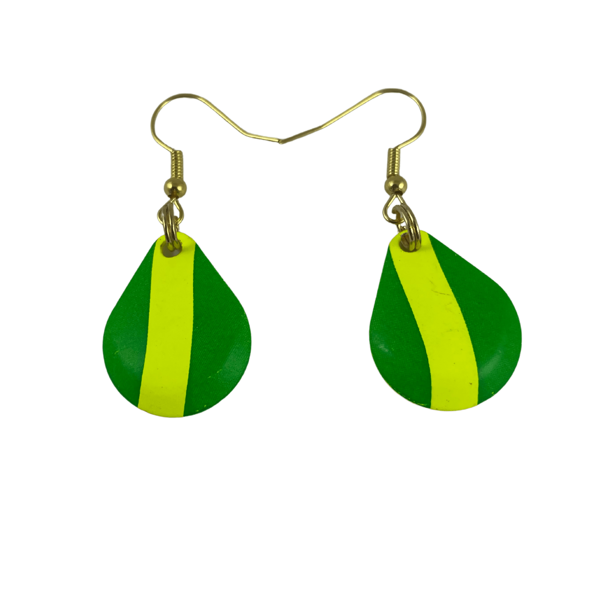 Colorado Deep Cup Green Yellow Striped Spinner Blade Earrings - www.Shopthatapp.com