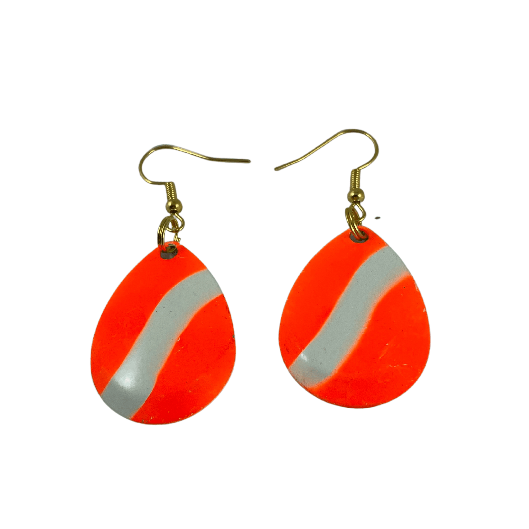 Colorado Deep Cup Orange White Striped Spinner Blade Earrings - www.Shopthatapp.com
