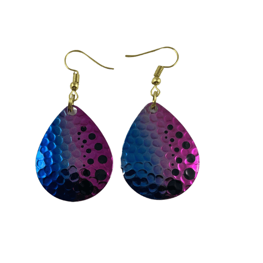 Boucles d'oreilles à lame tournante arc-en-ciel en nickel martelé du Colorado 