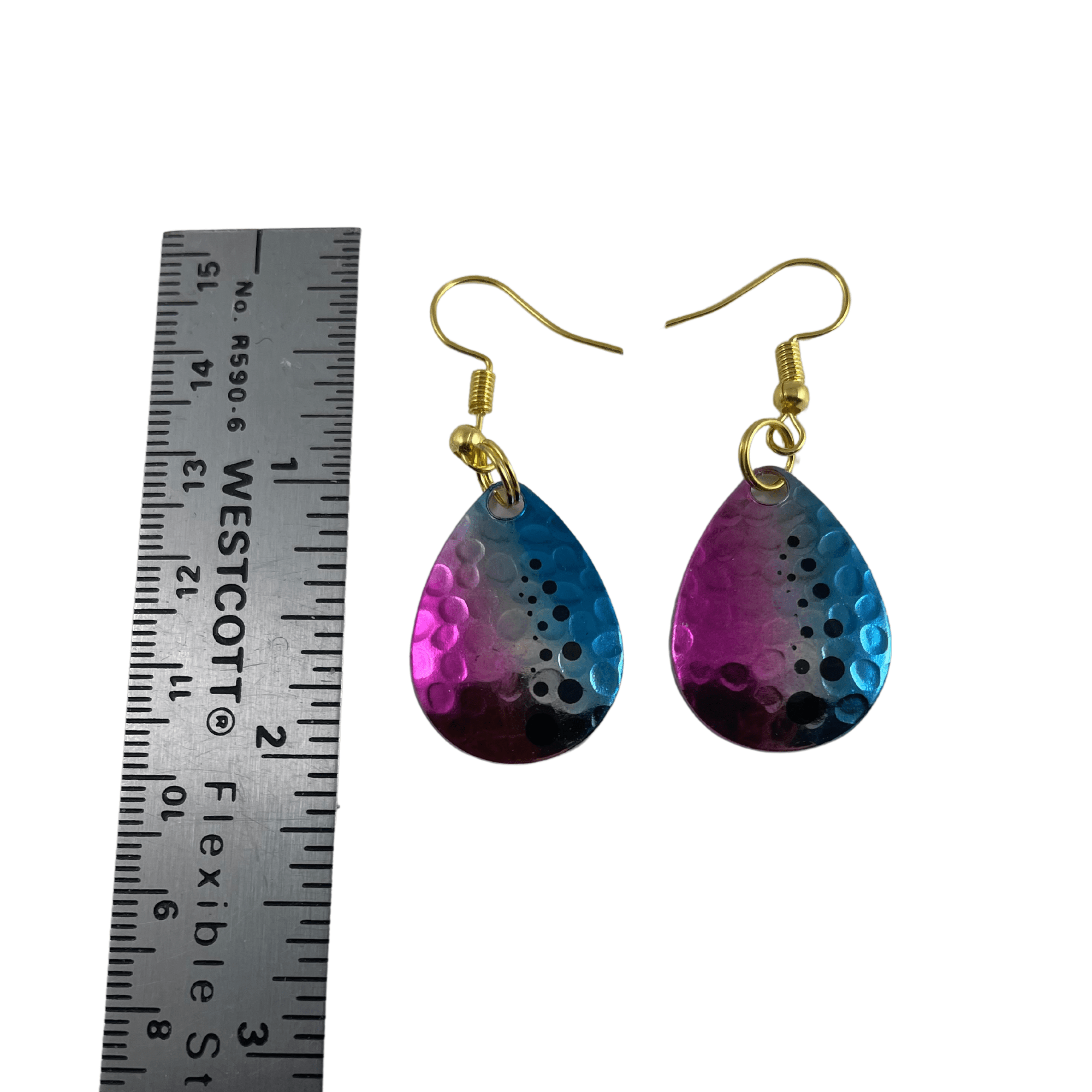 Colorado Hammered Nickel Dot Rainbow Spinner Blade Earrings - www.Shopthatapp.com