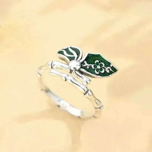 Colorful stylish and simple Enamel Bamboo Butterfly Copper Plated Silver Ring - www.Shopthatapp.com