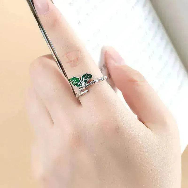 Colorful stylish and simple Enamel Bamboo Butterfly Copper Plated Silver Ring - www.Shopthatapp.com