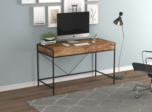 Computer Gaming Desk Brown Reclaimed Wood 2 Drawers Black Metal-Furniture-www.Shopthatapp.com-DecoElegance