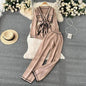 Contrast Color Suit Women's Long Sleeve V-neck Lace-up Knitwear Draping Wide Leg Trousers Two-piece Set - www.Shopthatapp.com