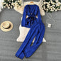 Contrast Color Suit Women's Long Sleeve V-neck Lace-up Knitwear Draping Wide Leg Trousers Two-piece Set - www.Shopthatapp.com