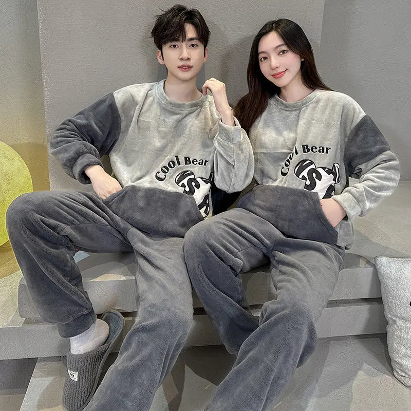 Coral Fleece Couple Plus Size Pajamas For Women - www.Shopthatapp.com