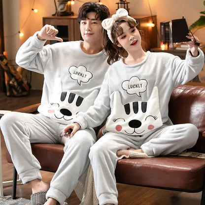 Coral Fleece Couple Plus Size Pajamas For Women - www.Shopthatapp.com #