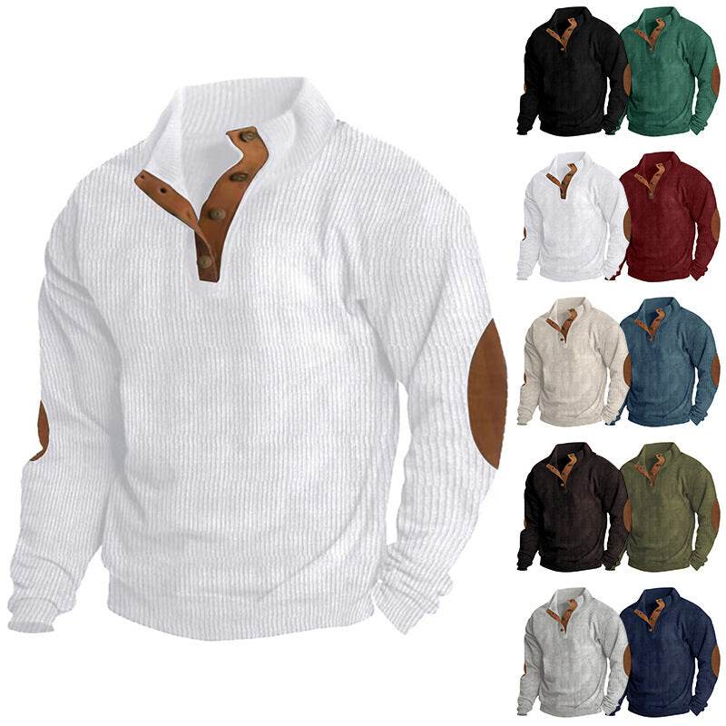 Corduroy Casual Stand Collar Long-sleeved Sweater men - www.Shopthatapp.com #