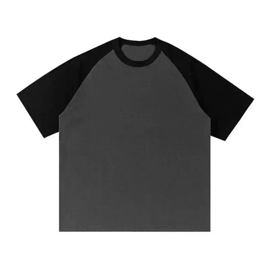 Cotton Color-matching Raglan Sleeves Loose-fitting Casual T-shirt - www.Shopthatapp.com #