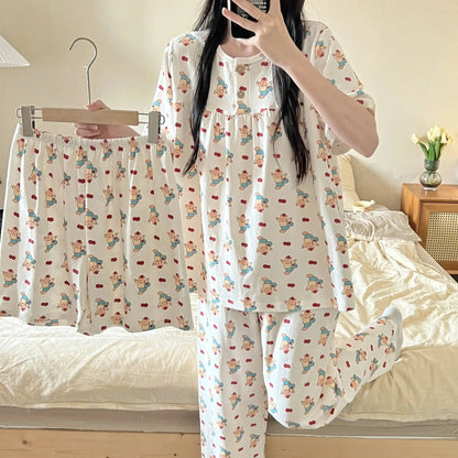 Cotton Three-piece Pajamas For Women Spring And Summer - www.Shopthatapp.com