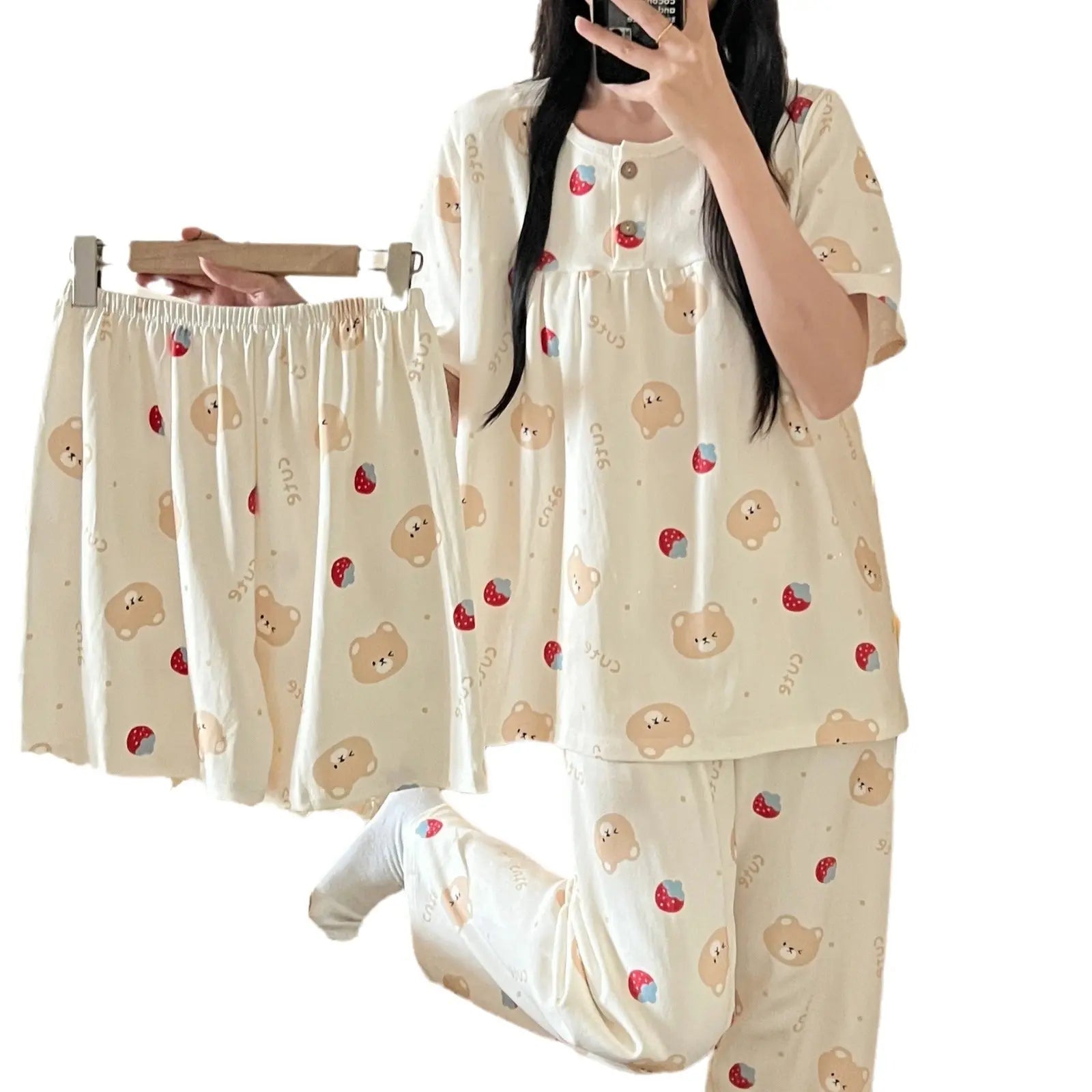 Cotton Three-piece Pajamas For Women Spring And Summer - www.Shopthatapp.com #