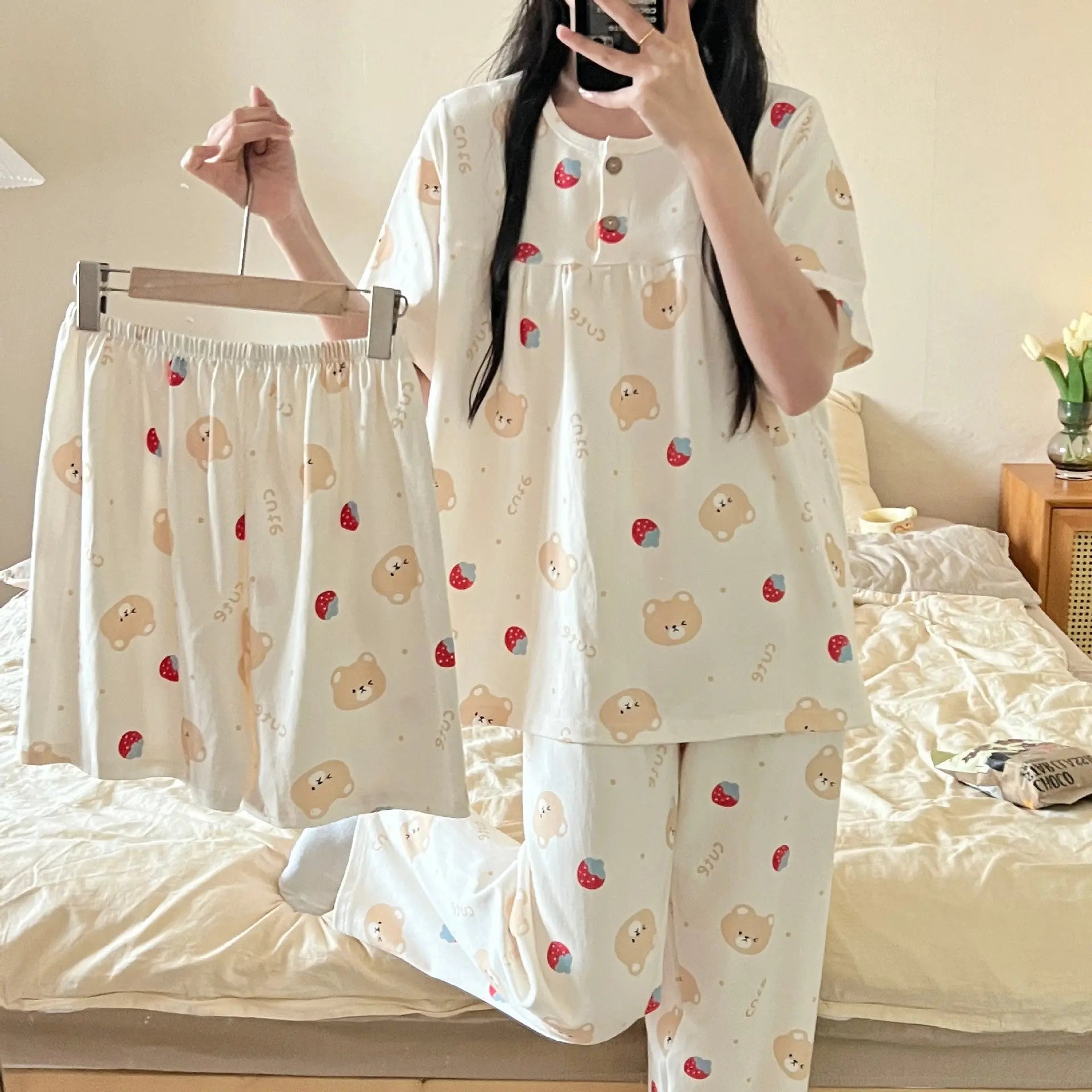 Cotton Three-piece Pajamas For Women Spring And Summer - www.Shopthatapp.com #