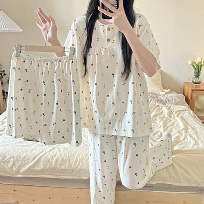 Cotton Three-piece Pajamas For Women Spring And Summer - www.Shopthatapp.com #