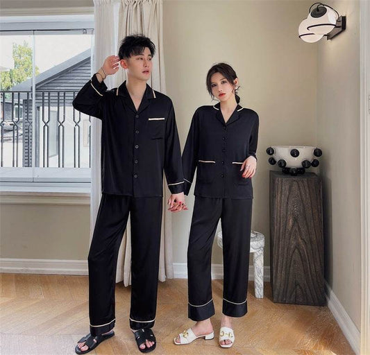 Couple Pajamas Lapel Cardigan Long Sleeves - www.Shopthatapp.com