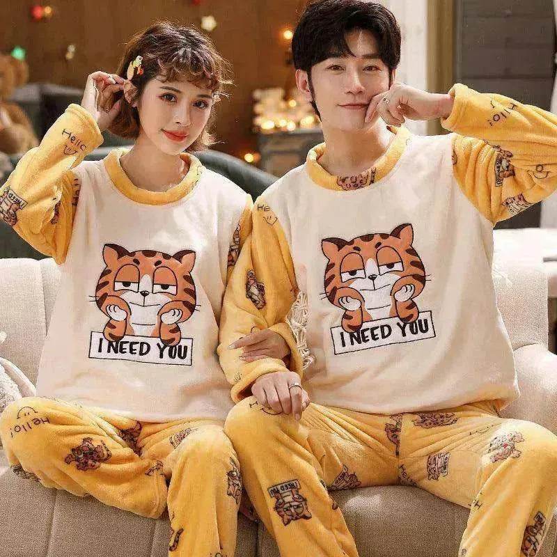 Couples Warm And Velvet Thickened Flannel Home Service Pajamas Set - www.Shopthatapp.com