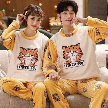 Couples Warm And Velvet Thickened Flannel Home Service Pajamas Set - www.Shopthatapp.com