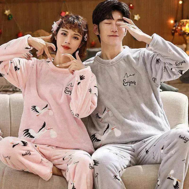 Couples Warm And Velvet Thickened Flannel Home Service Pajamas Set - www.Shopthatapp.com
