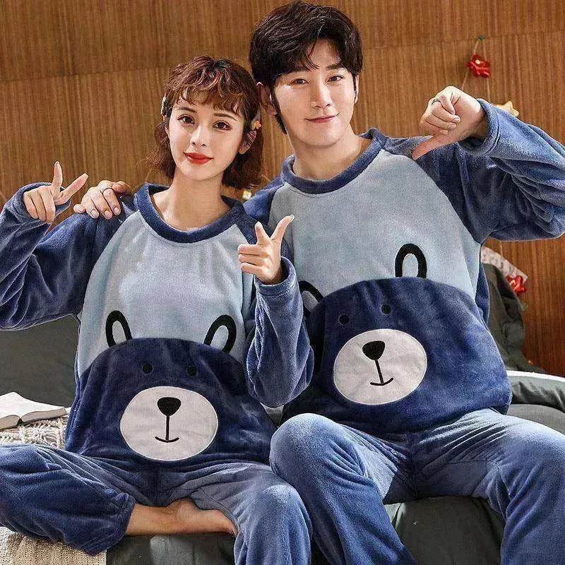 Couples Warm And Velvet Thickened Flannel Home Service Pajamas Set - www.Shopthatapp.com