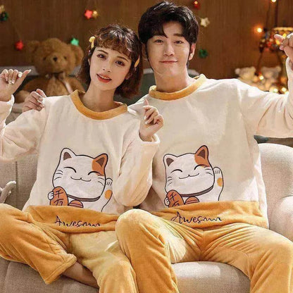 Couples Warm And Velvet Thickened Flannel Home Service Pajamas Set - www.Shopthatapp.com
