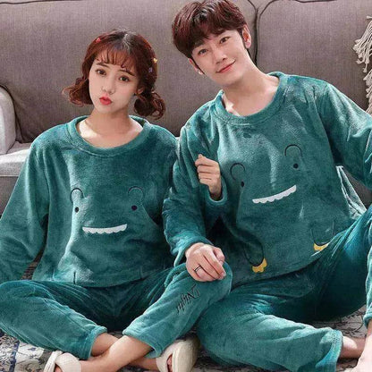 Couples Warm And Velvet Thickened Flannel Home Service Pajamas Set - www.Shopthatapp.com
