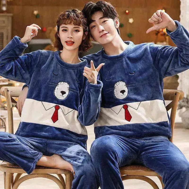 Couples Warm And Velvet Thickened Flannel Home Service Pajamas Set - www.Shopthatapp.com