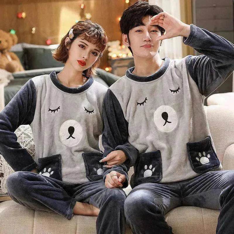 Couples Warm And Velvet Thickened Flannel Home Service Pajamas Set - www.Shopthatapp.com
