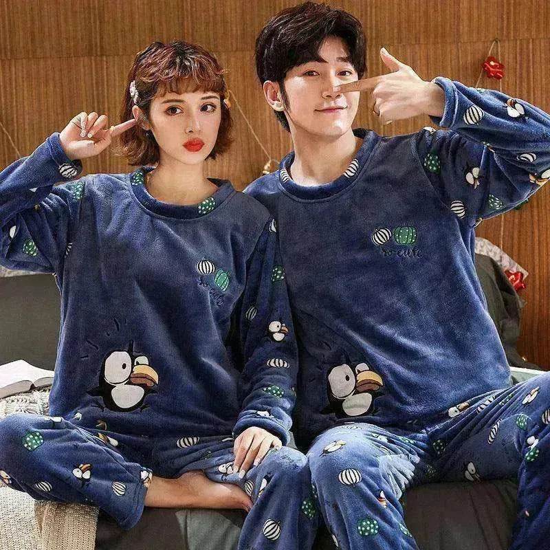 Couples Warm And Velvet Thickened Flannel Home Service Pajamas Set - www.Shopthatapp.com