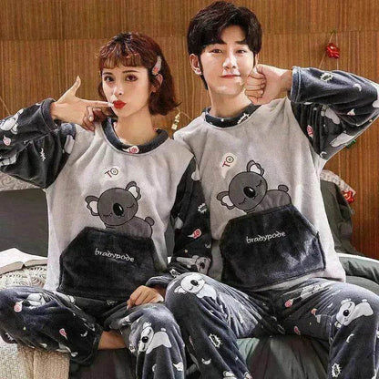 Couples Warm And Velvet Thickened Flannel Home Service Pajamas Set - www.Shopthatapp.com