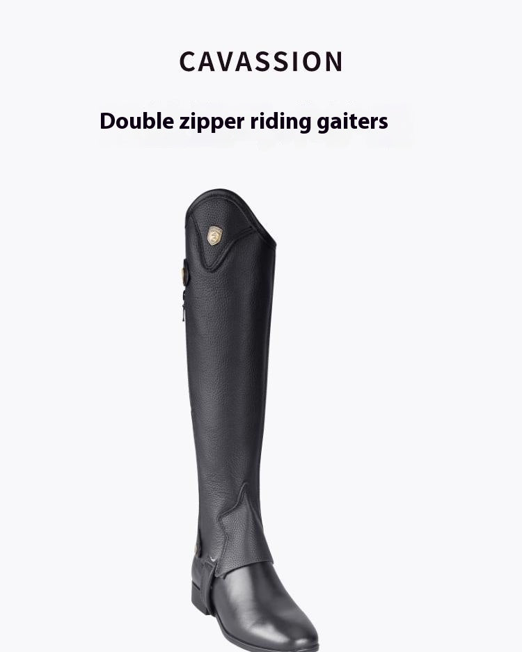 Cowhide Equestrian Chaps High Quality Thick Cowhide Double Zipper Riding Leg Guard Boots - www.Shopthatapp.com