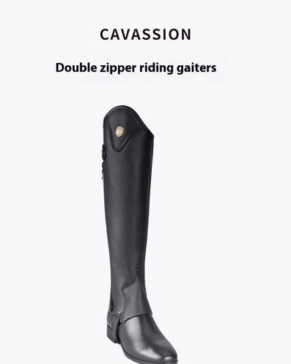 Cowhide Equestrian Chaps High Quality Thick Cowhide Double Zipper Riding Leg Guard Boots - www.Shopthatapp.com