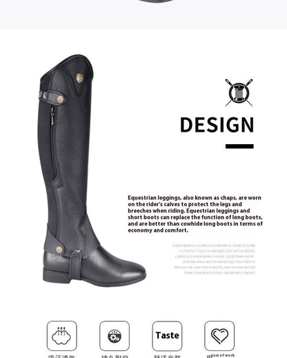 Cowhide Equestrian Chaps High Quality Thick Cowhide Double Zipper Riding Leg Guard Boots - www.Shopthatapp.com