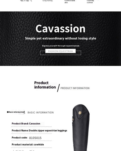 Cowhide Equestrian Chaps High Quality Thick Cowhide Double Zipper Riding Leg Guard Boots - www.Shopthatapp.com