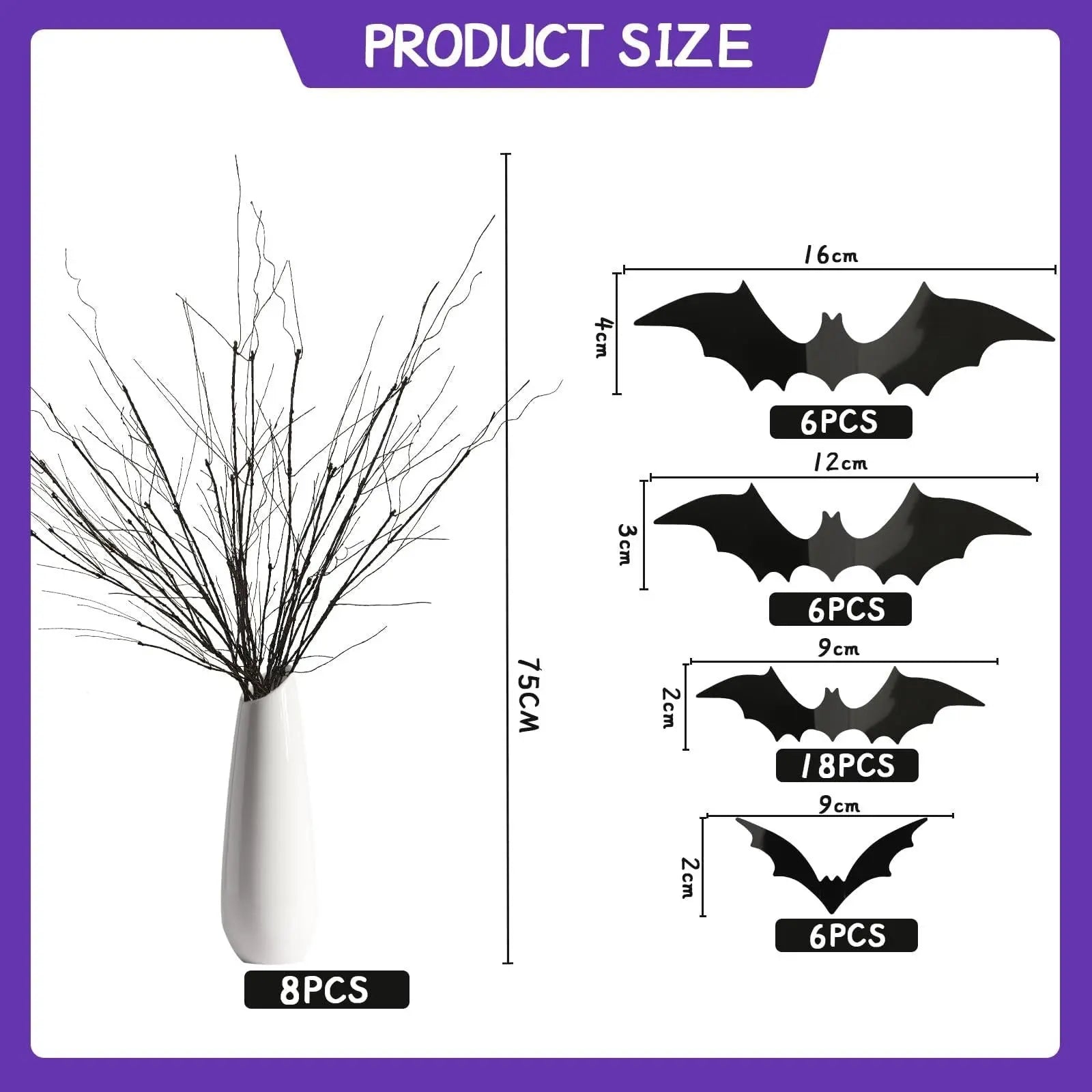 Curly Willow Branches 29.5 Inch Artificial Bendable Stems Black Branches With 36Pcs Halloween Bat Stickers For Halloween Wreath Home Party Decorations--Cannot Be Listed On Amazon Platform - www.Shopthatapp.com