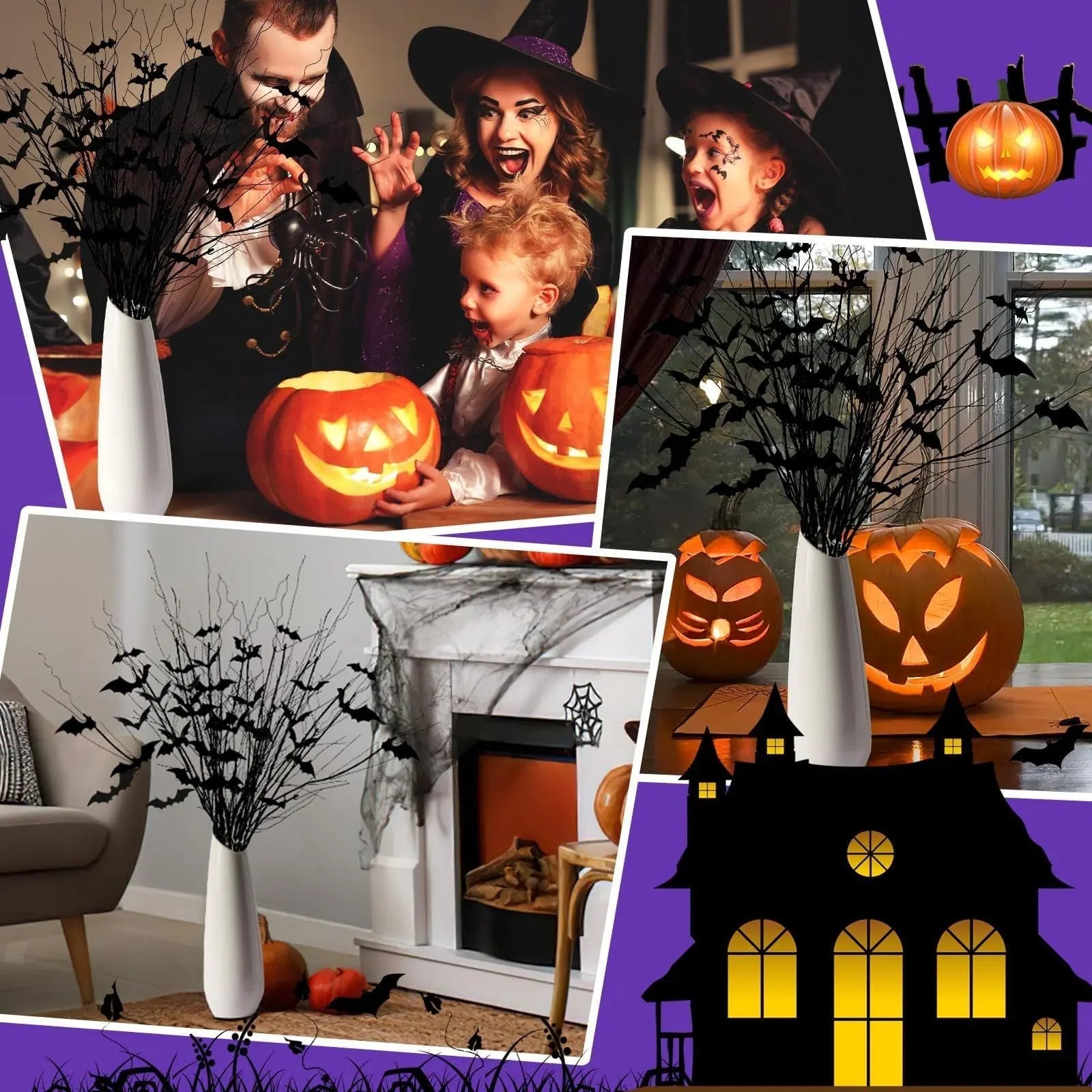 Curly Willow Branches 29.5 Inch Artificial Bendable Stems Black Branches With 36Pcs Halloween Bat Stickers For Halloween Wreath Home Party Decorations--Cannot Be Listed On Amazon Platform - www.Shopthatapp.com