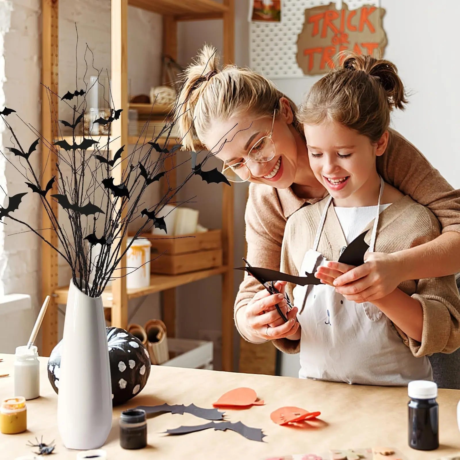 Curly Willow Branches 29.5 Inch Artificial Bendable Stems Black Branches With 36Pcs Halloween Bat Stickers For Halloween Wreath Home Party Decorations--Cannot Be Listed On Amazon Platform - www.Shopthatapp.com