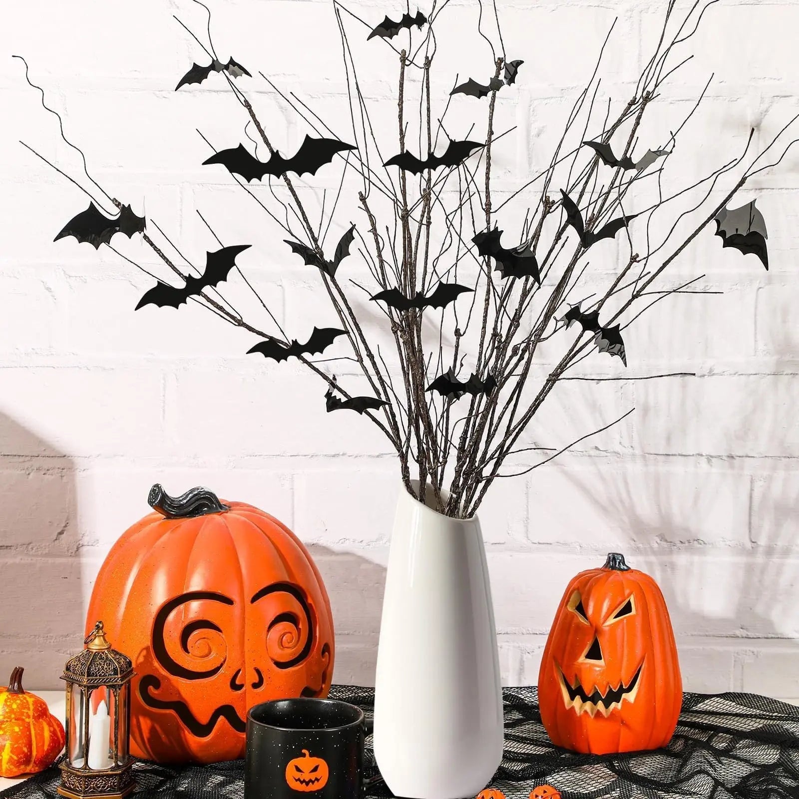 Curly Willow Branches 29.5 Inch Artificial Bendable Stems Black Branches With 36Pcs Halloween Bat Stickers For Halloween Wreath Home Party Decorations--Cannot Be Listed On Amazon Platform - www.Shopthatapp.com